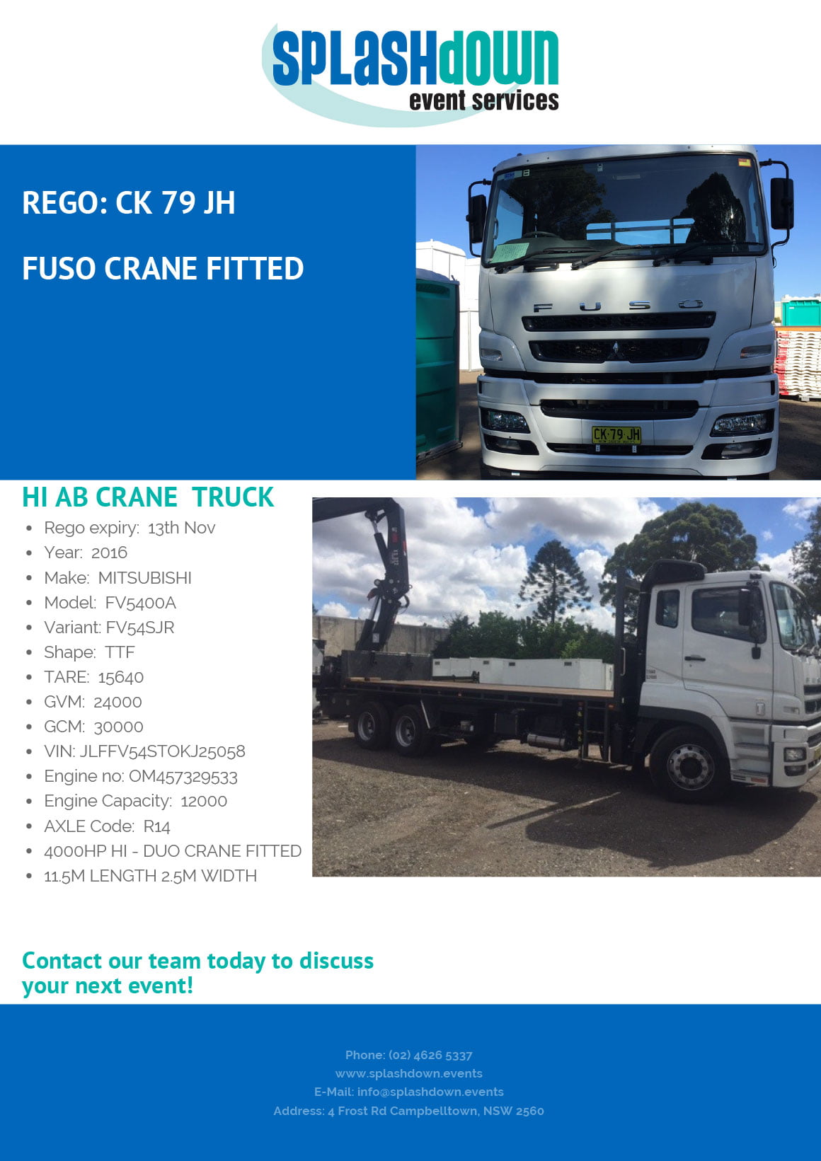 Hi Ab Crane Truck by Splashdown Event Services