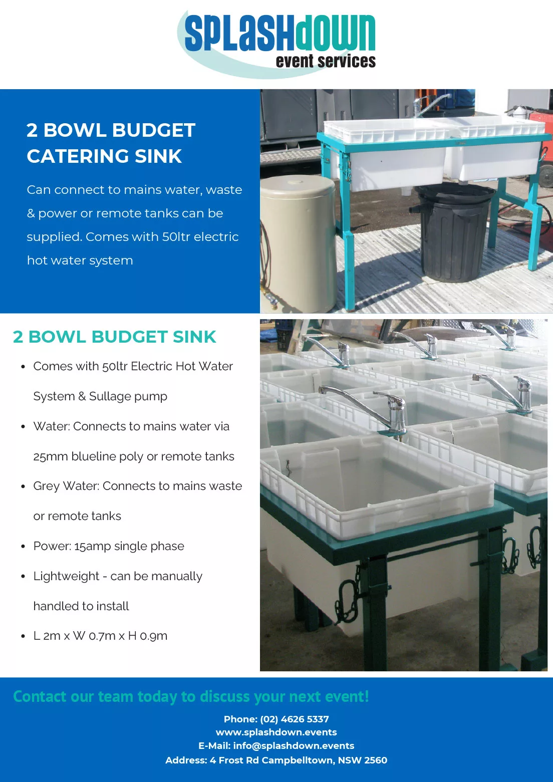 2 Bowl Plastic Catering Sink by Splashdown Event Services