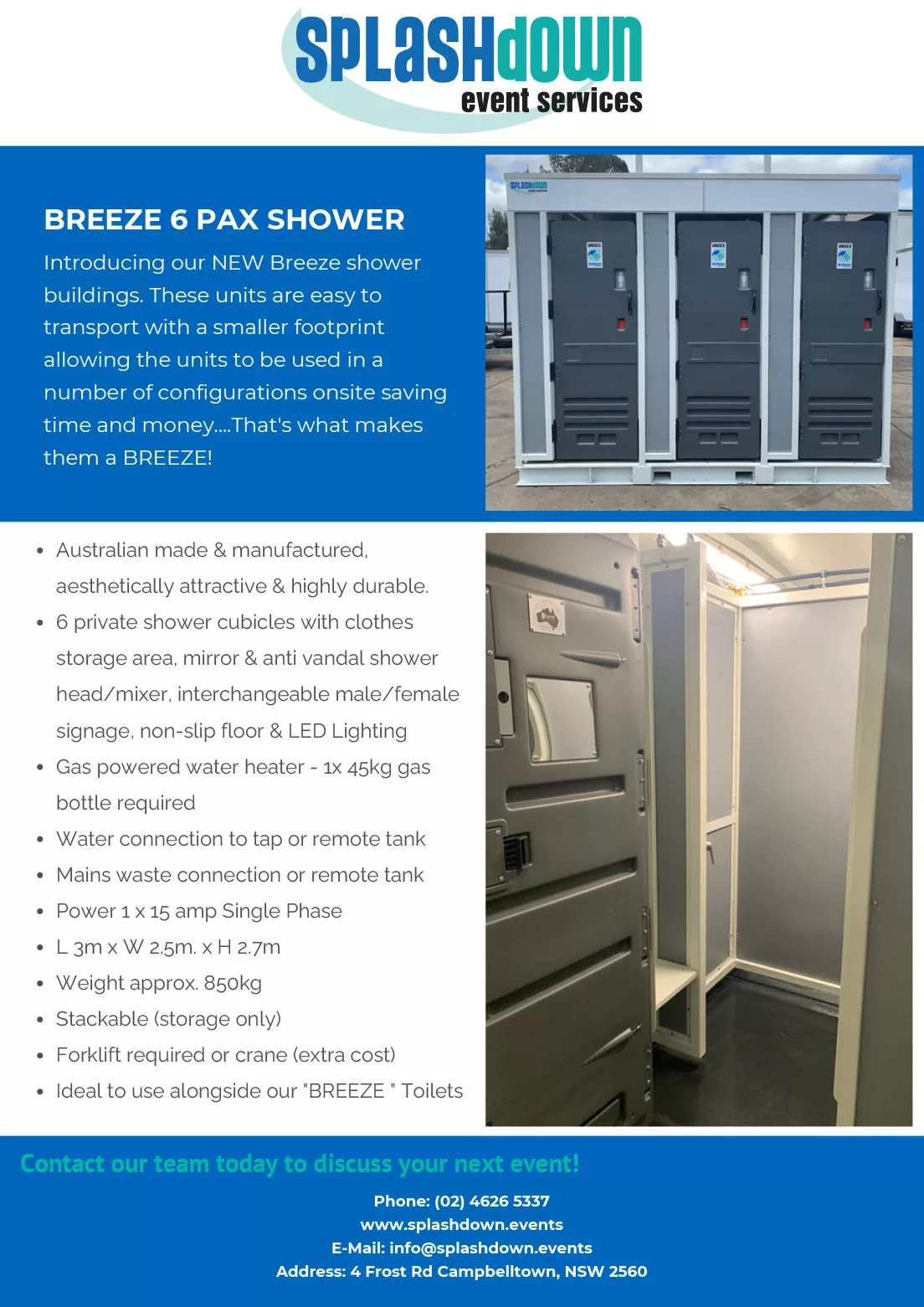 Breeze 6 Pax Shower by Splashdown Event Services