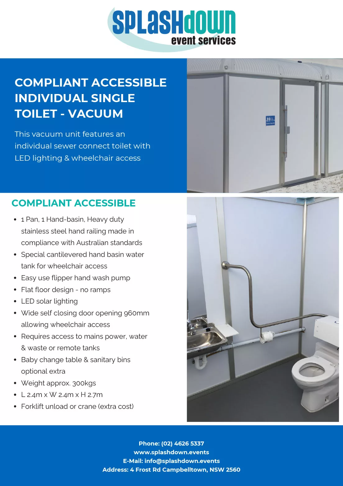 Compliant Accessible Individual Single Toilet Vacuum by Splashdown Event Services