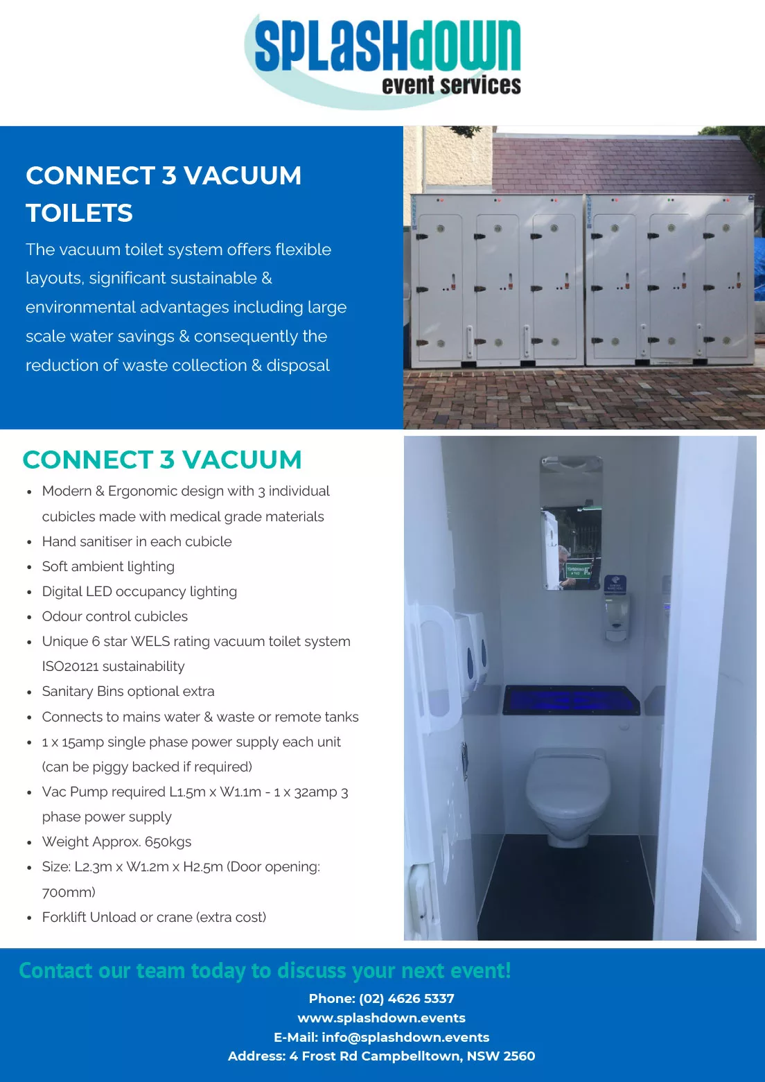 Connect 3 Vacuum Toilets by Splashdown Event Services