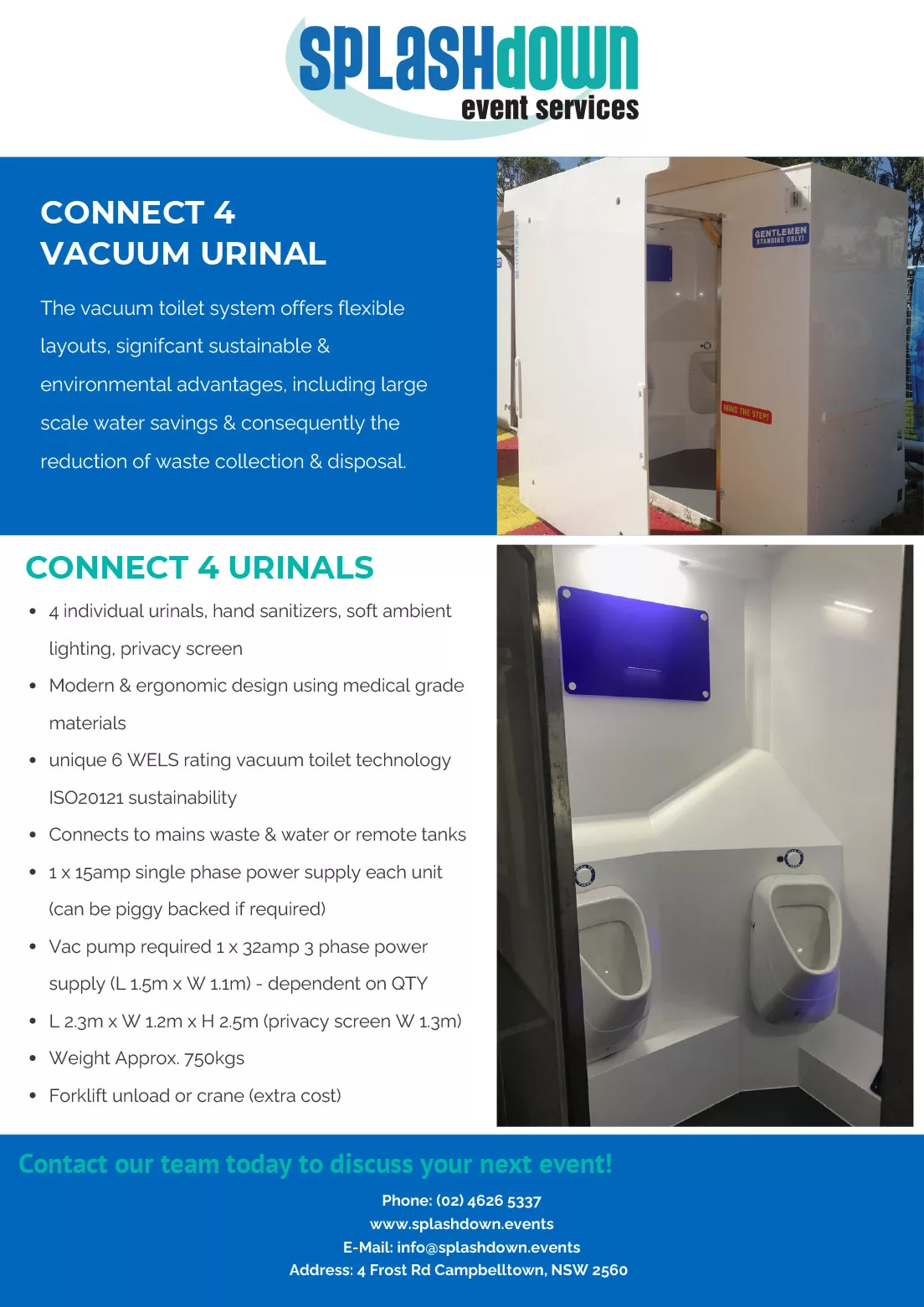 Connect 4 Vacuum Urinal by Splashdown Event Services
