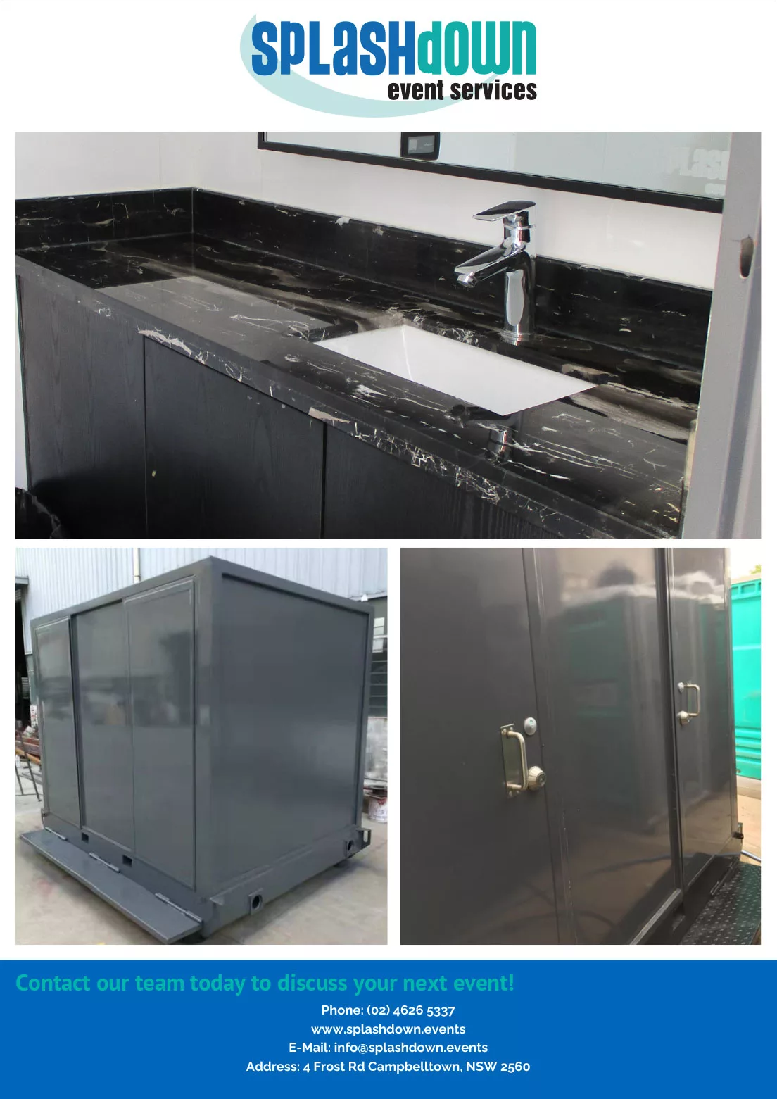 2 Pan Platinum Tanked Bathroom by Splashdown Event Services