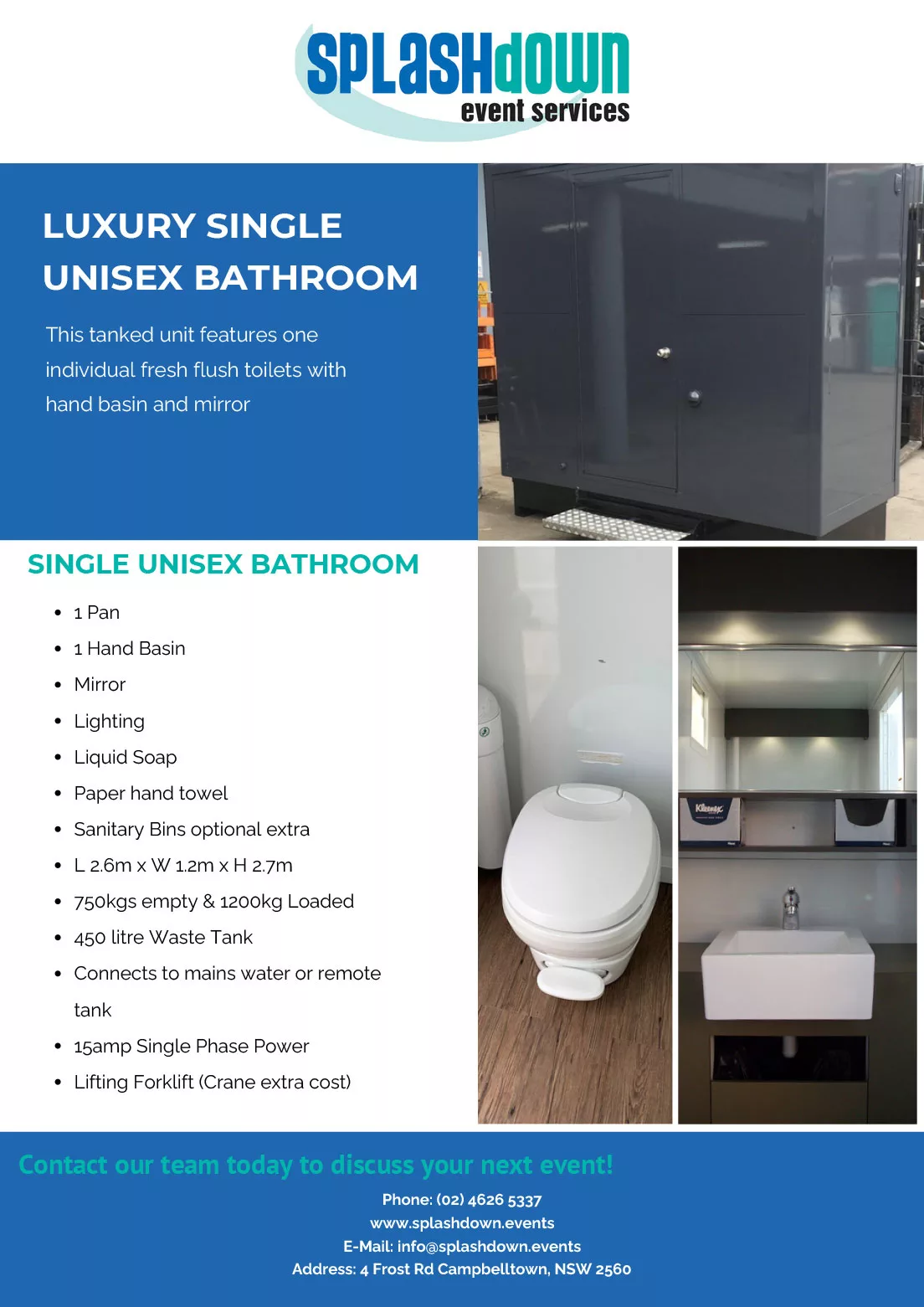Luxury Single Unisex Bathroom by Splashdown Event Services