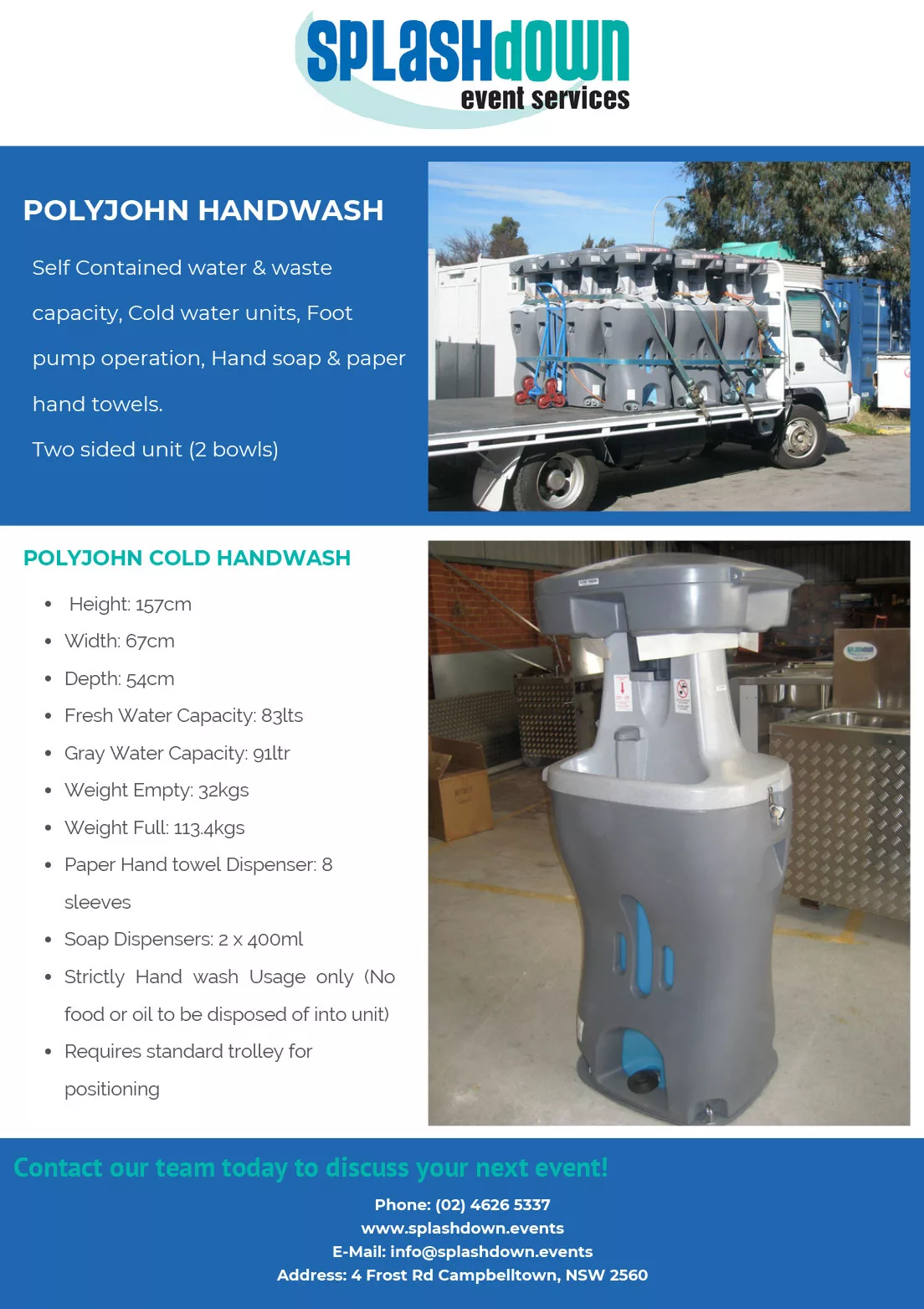 Polyjohn Handwash Basins by Splashdown Event Services