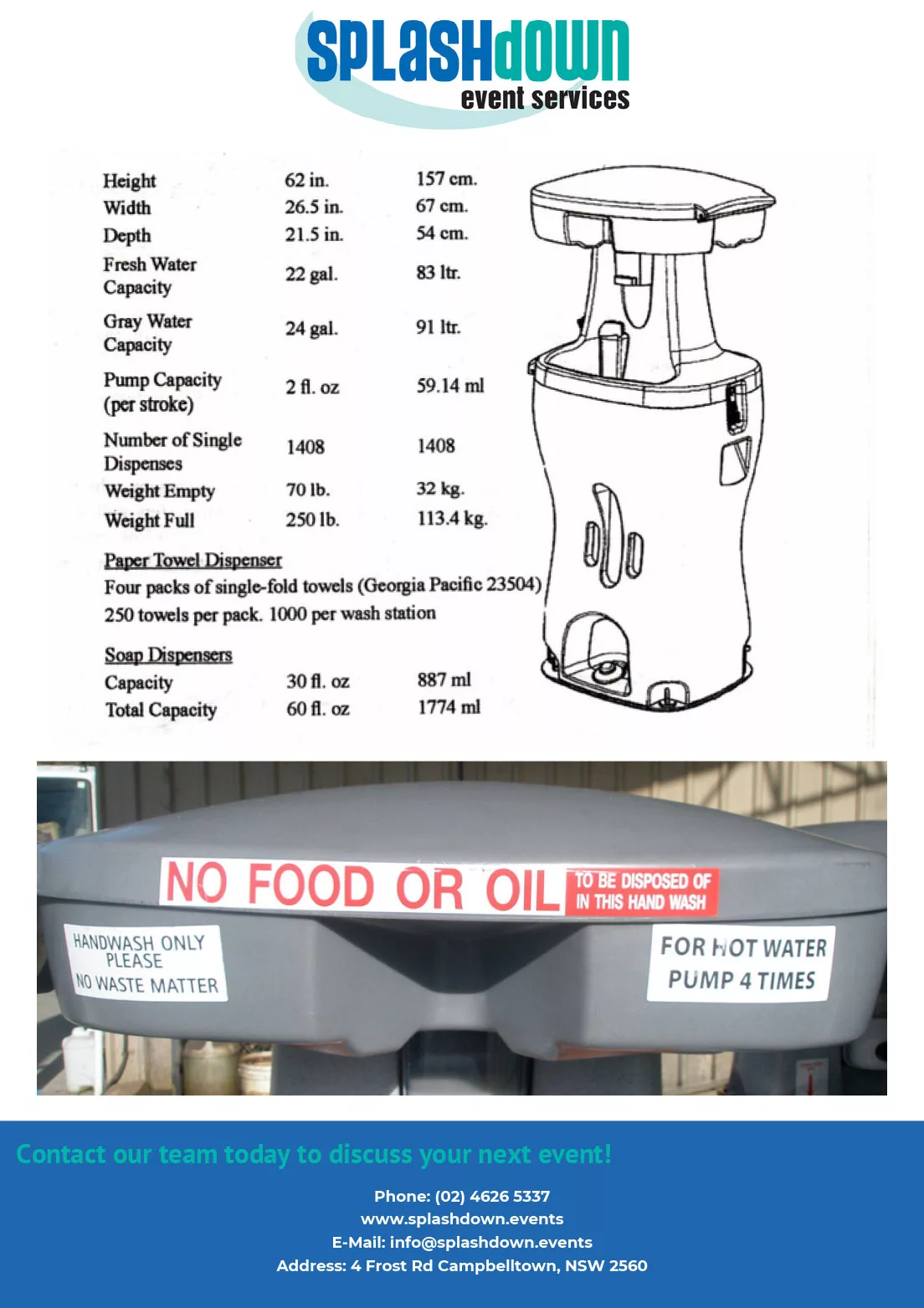 Polyjohn Handwash Basins by Splashdown Event Services