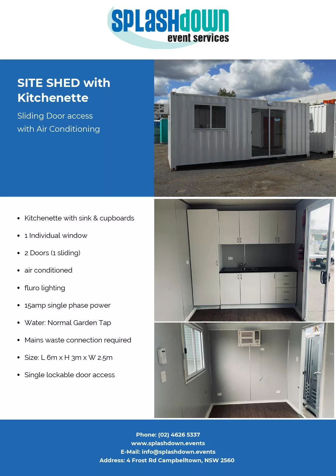 SITE SHED with Kitchenette by Splashdown Event Services