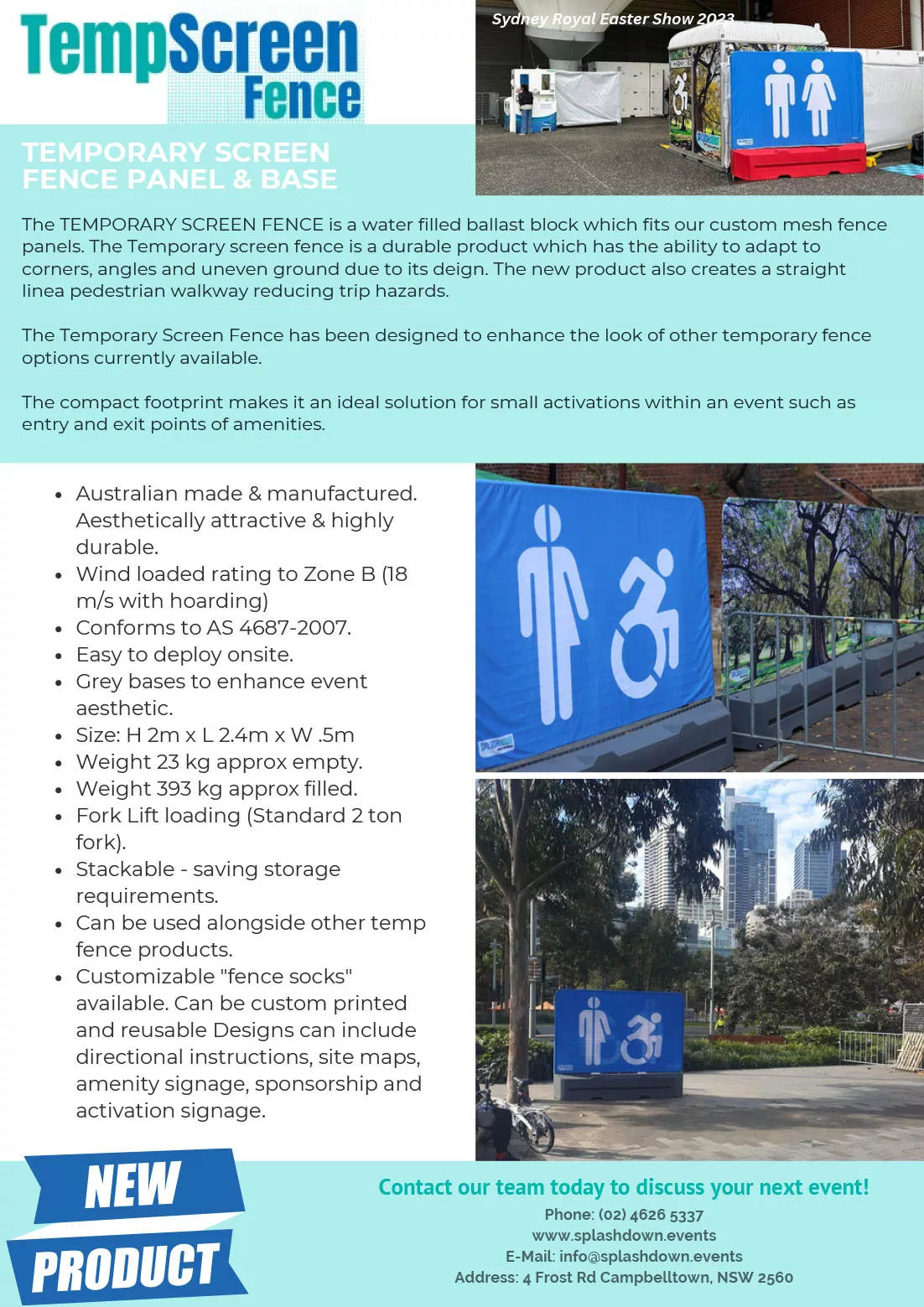 Temporary Screen Fence Panel & Base by Splashdown Event Services