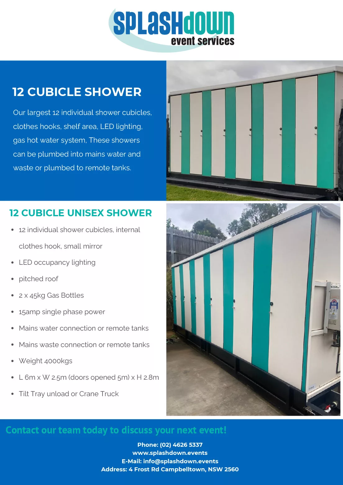 12 Cubicle Shower by Splashdown Event Services