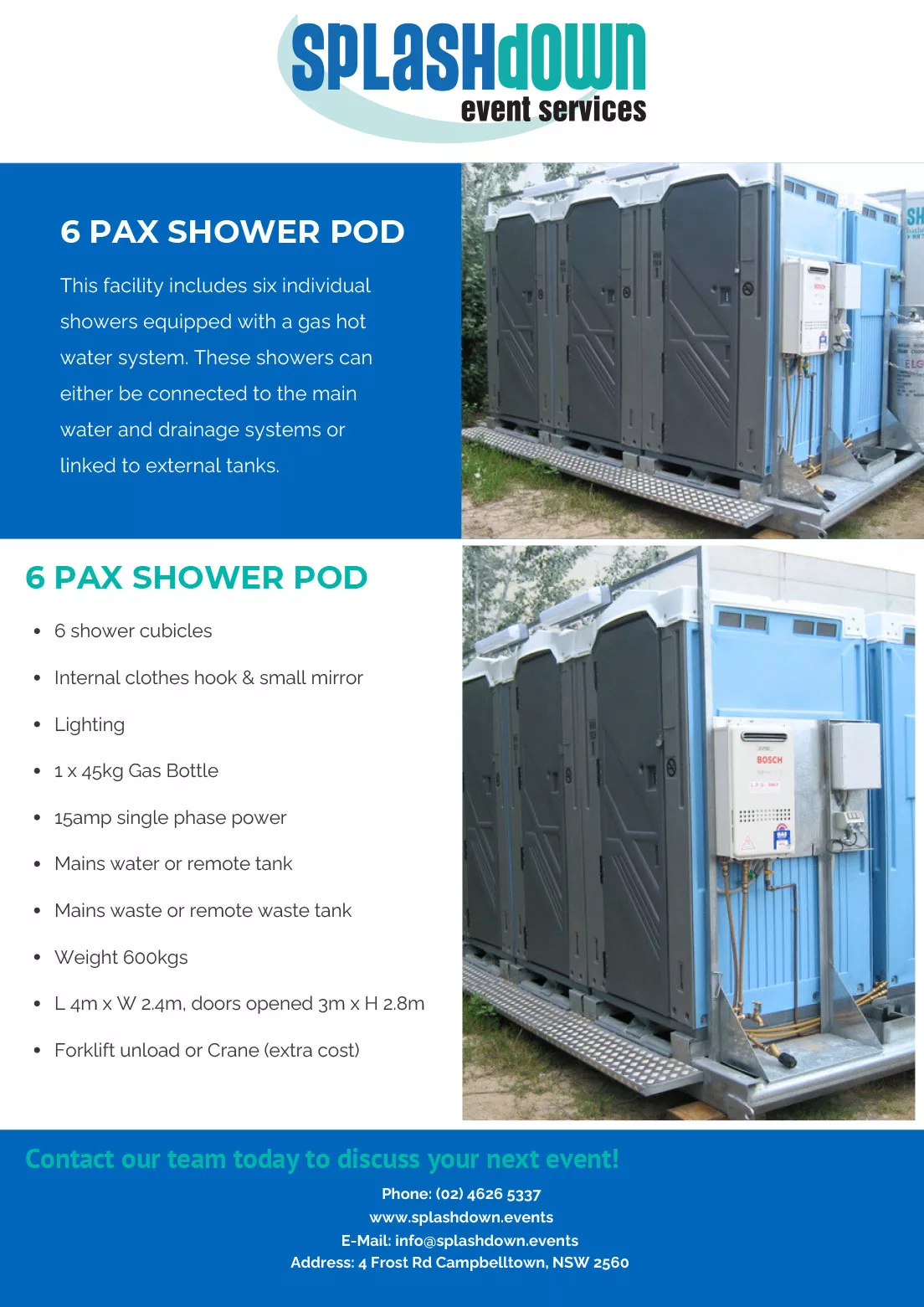 6 Pax Shower Pod by Splashdown Event Services