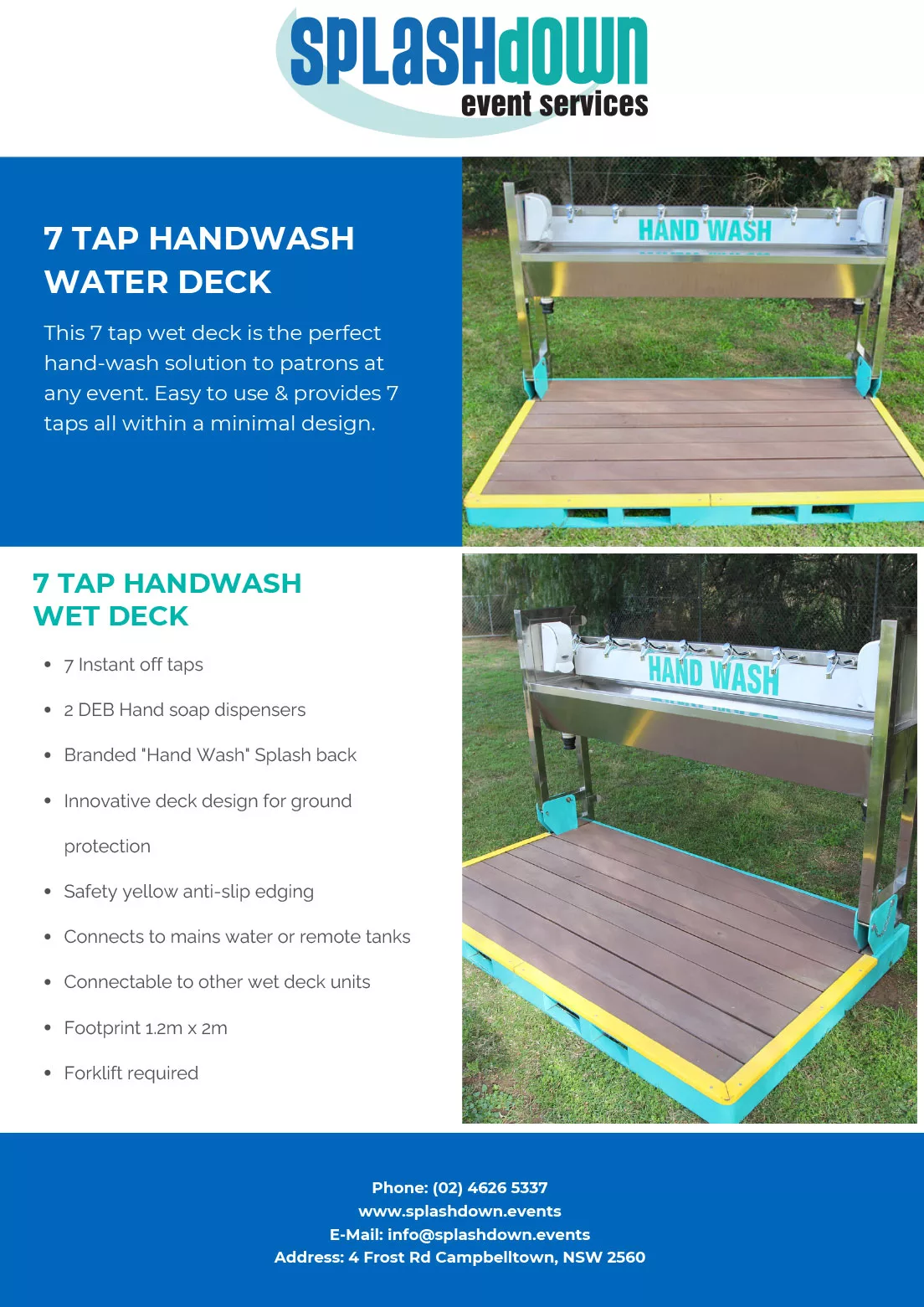 7 Tap Handwash Water Deck by Splashdown Event Services