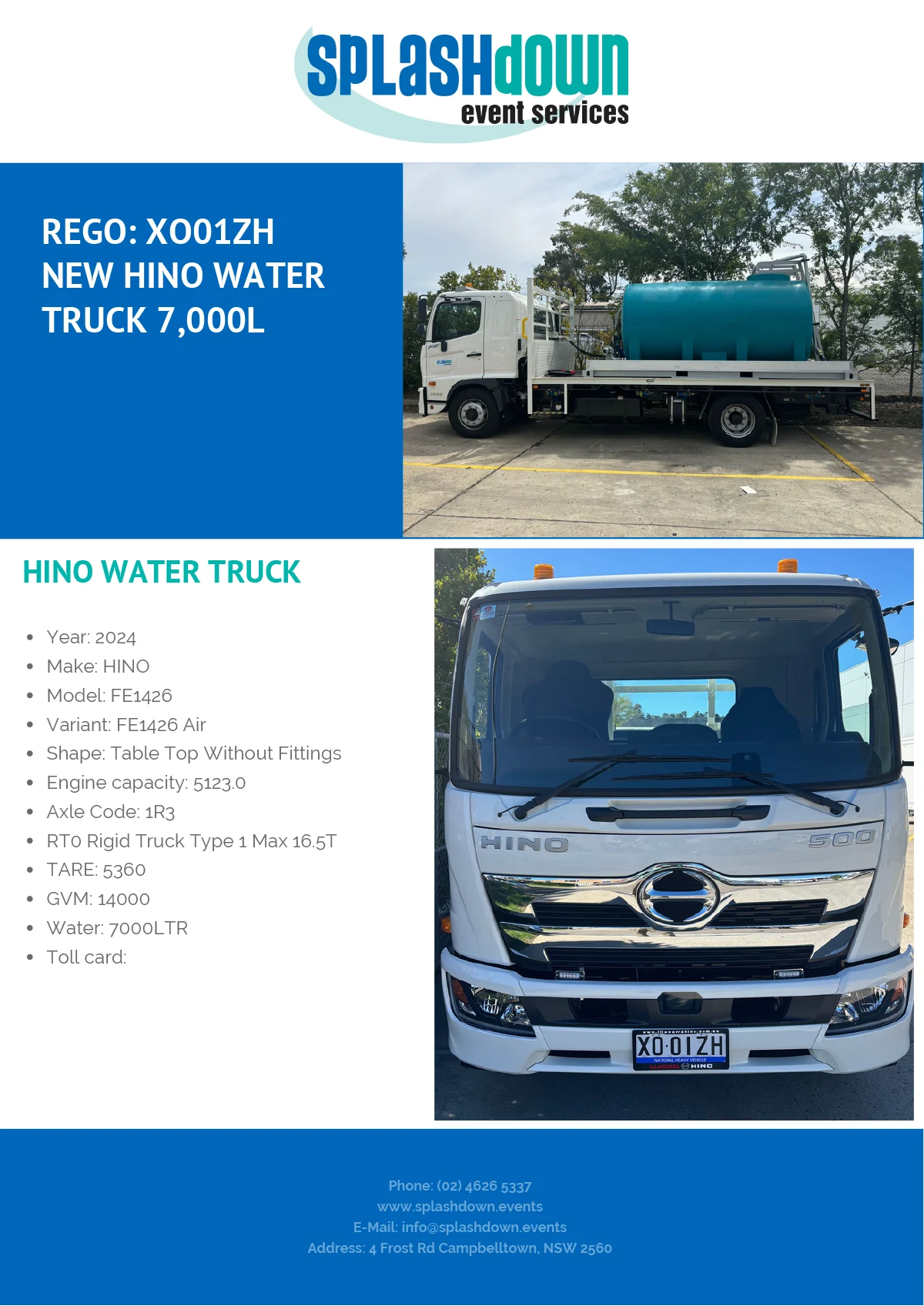 7,000 litre capacity pump truck by Splashdown Event Services