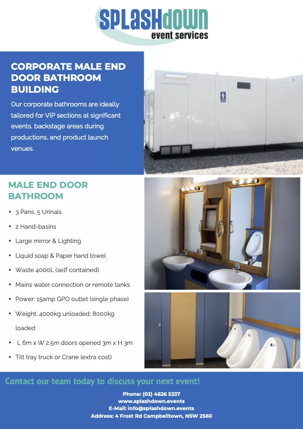 Corporate Male End Door Bathroom Building by Splashdown Event Services