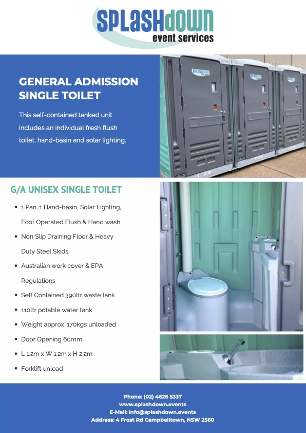 General Admission Individual Single Toilet by Splashdown Event Services