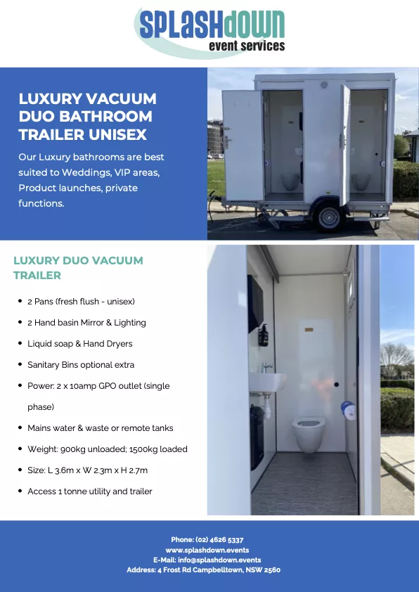 Luxury Vacuum Duo Bathroom Trailer Unisex by Splashdown Event Services