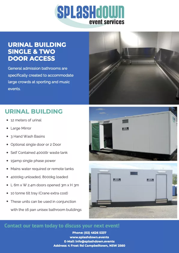 Urinal Building Single & Two Door Access by Splashdown Event Services