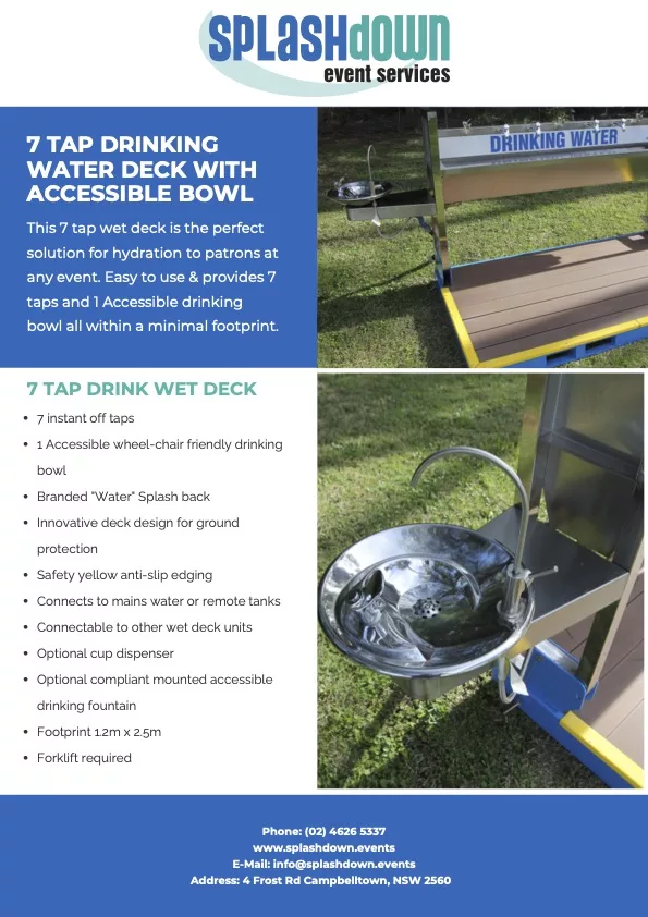 7 Tap, Plus Accessible Drinking Fountain Wet Deck by Splashdown Event Services