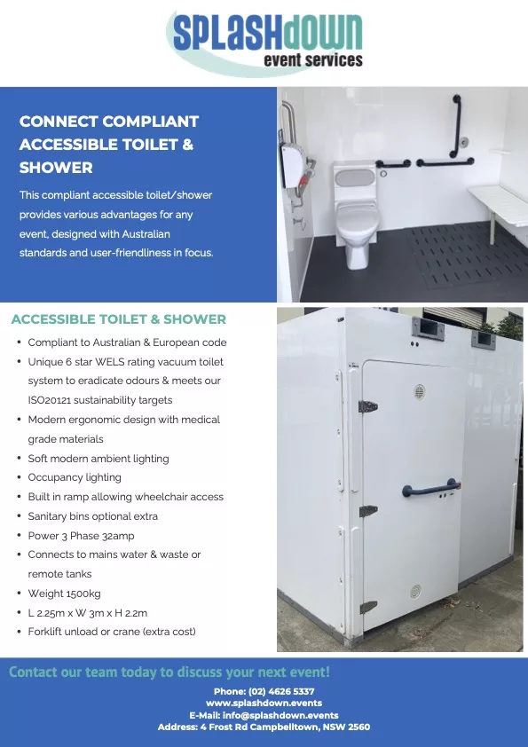 Connect Range: Compliant Accessible Toilet & Shower by Splashdown Event Services