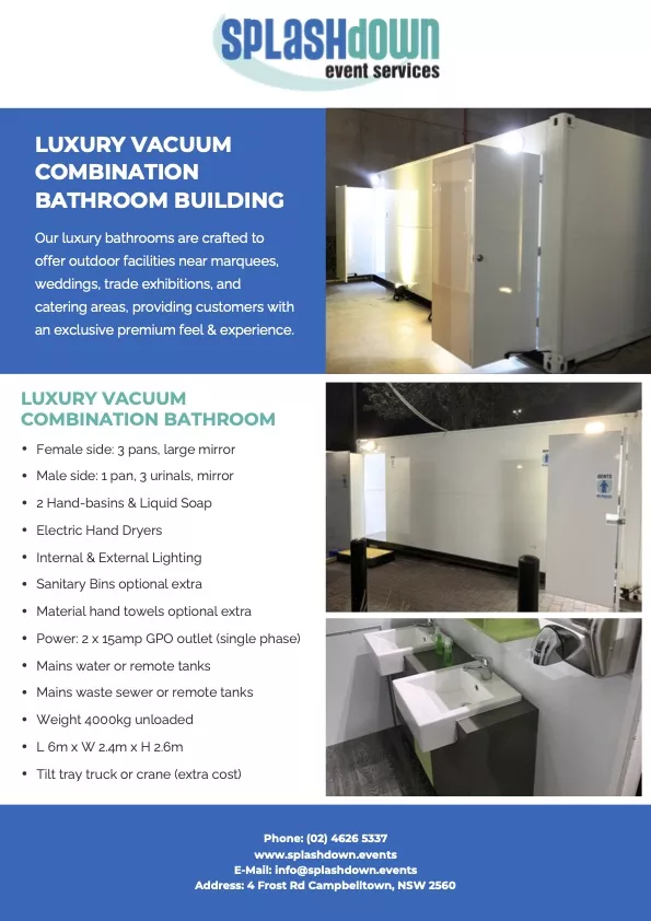 Luxury Vacuum Combination Bathroom Building by Splashdown Event Services